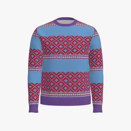 Men's Jacquard Crew Neck Pullover | 12 GG | Scarlet Red | Lavender | Sky Blue | Gold |