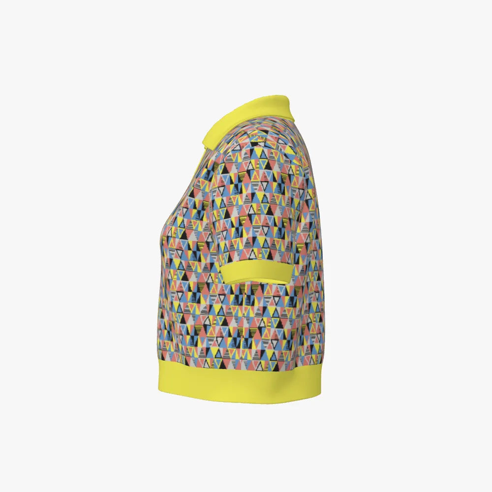 Women's Jacquard Cropped Polo | Yellow | White | Black | Blue |