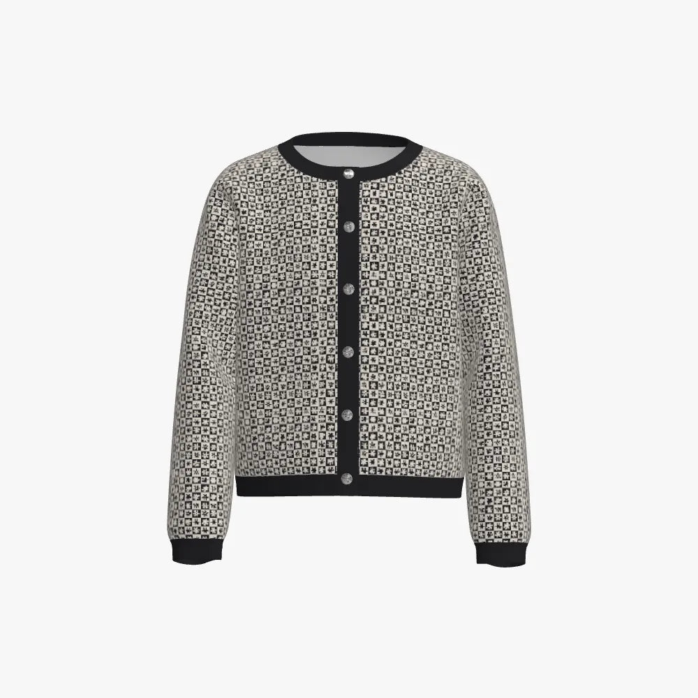 Kid's Round Neck Cardigan | 12 GG | Black | White |
