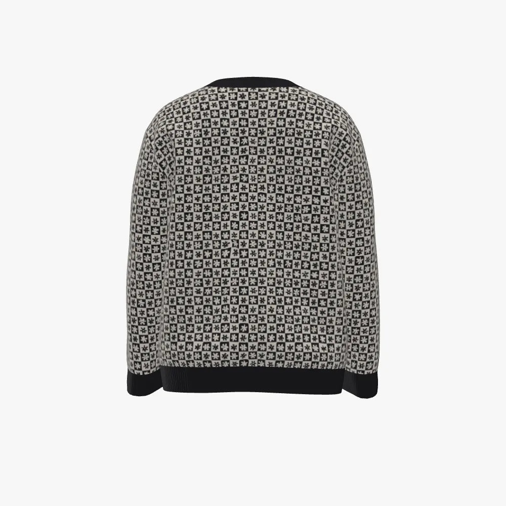 Kid's Jacquard V Neck Pullover | 12 GG | Black | White |