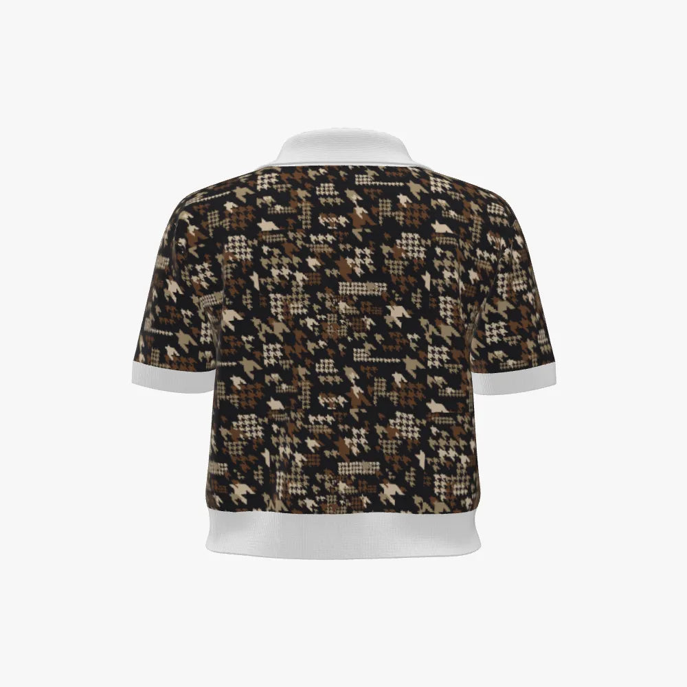 Women's Jacquard Cropped Polo | 12 GG | Brown | Black | Cream | White |