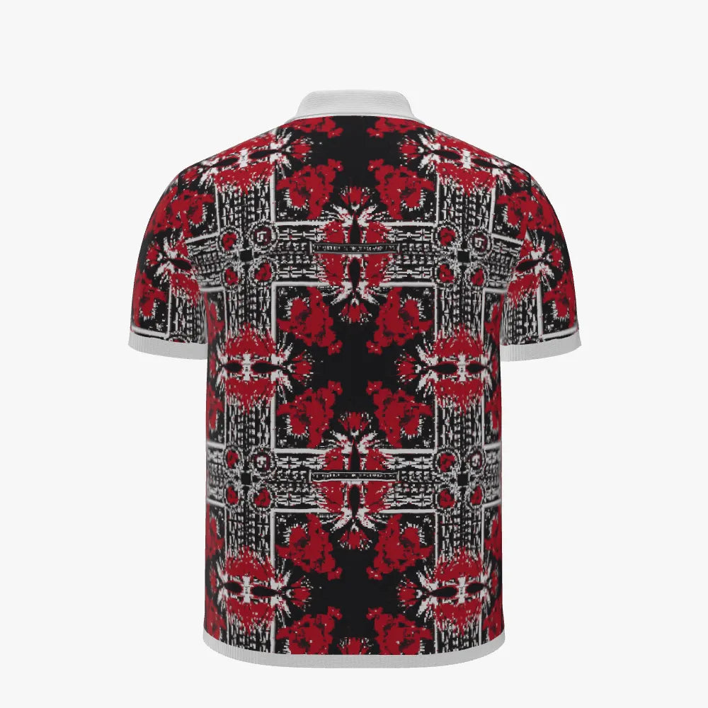 Men's Short Sleeve Jacquard Polo  | 12 GG | Red | Black | White |