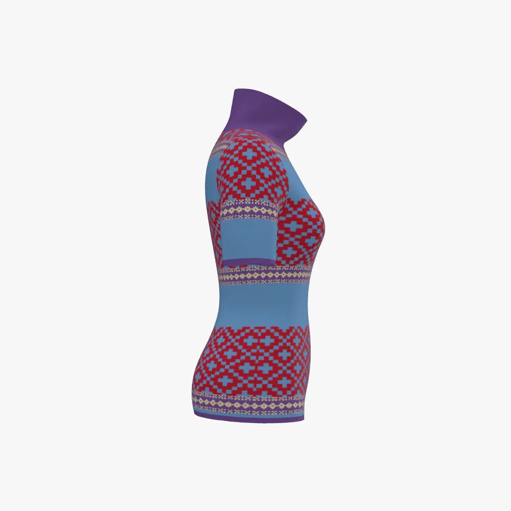 Women's Fitted Stand Neck Top | 12 GG | Scarlet Red | Lavender | Sky Blue | Gold |
