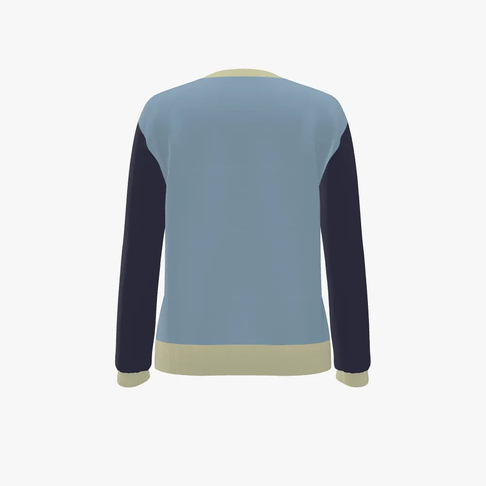 Women's Jacquard Round Neck Long Sleeve Cardigan | 12 GG | Navy Blue | Sky Blue | Beige |