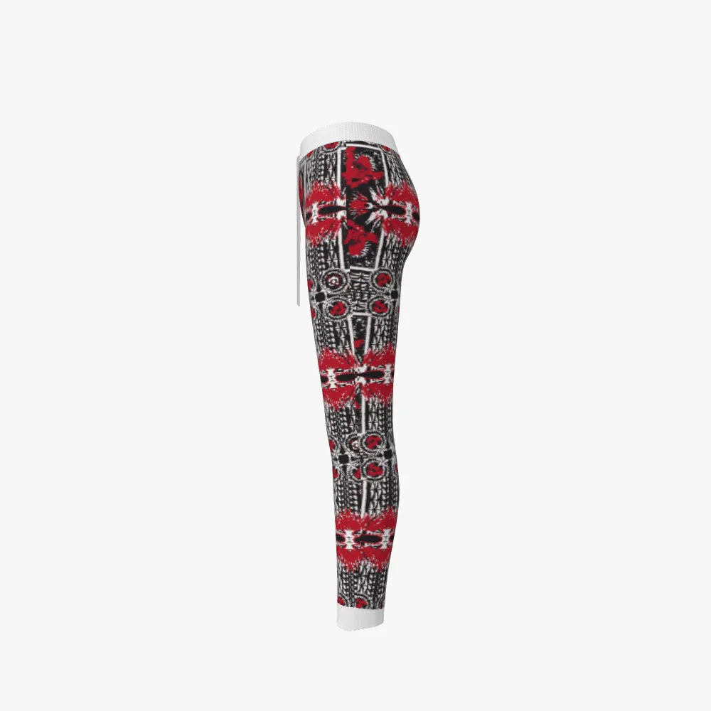 Women's Jacquard Stitch Leggings | 12 GG | Red | Black | White |