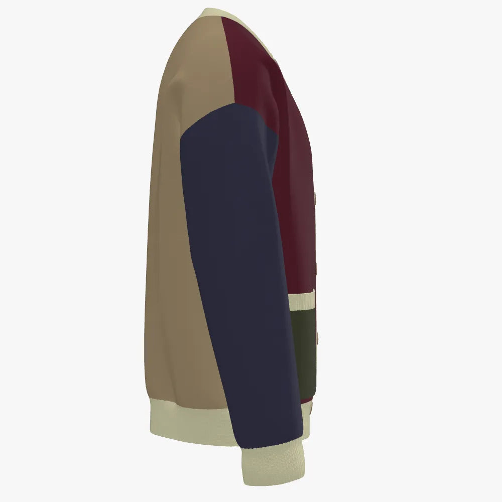 Men's Jacquard Over-sized Crew Neck Pocket Cardigan | 12 GG | Maroon | Navy | Forrest Green |Cream |