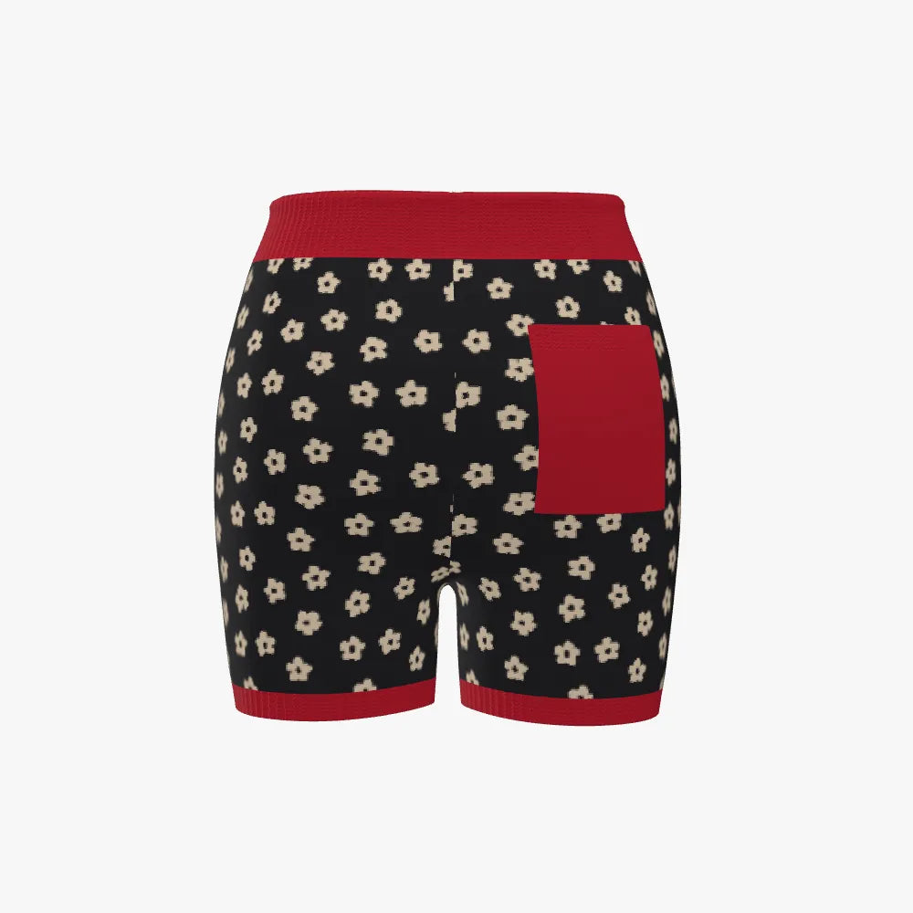 Women's Jacquard Biker Shorts | 12 GG | Red | Black | White |