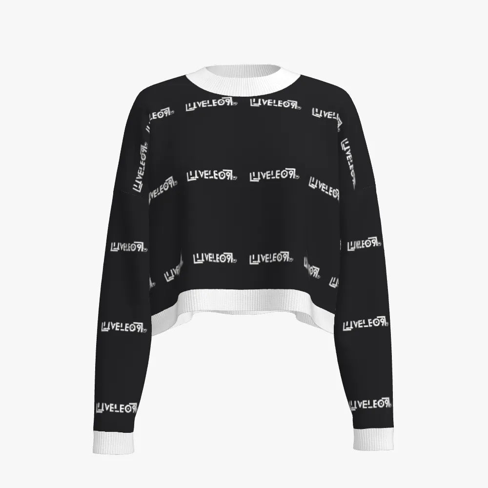 Women's Jacquard Crew Neck Cropped Pullover | 12 GG | Black | White |