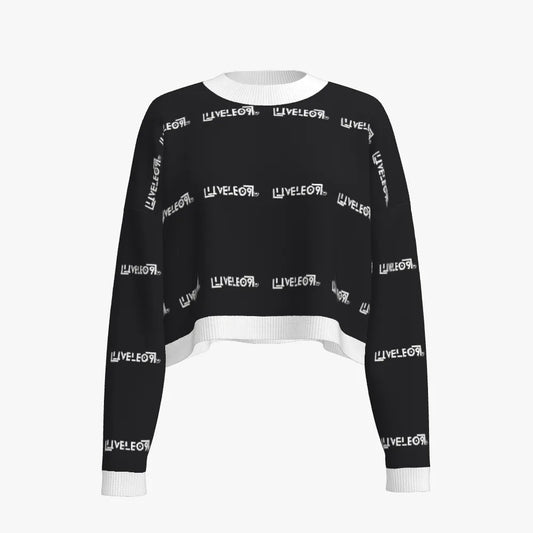 Women's Jacquard Crew Neck Cropped Pullover | 12 GG | Black | White |