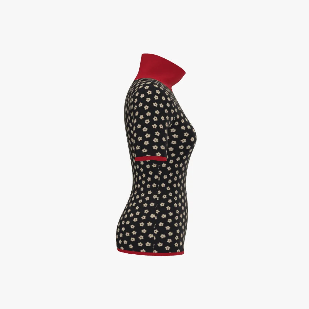 Women's Jacquard Fitted Stand Neck Top | 12 GG | Red | Black | White |