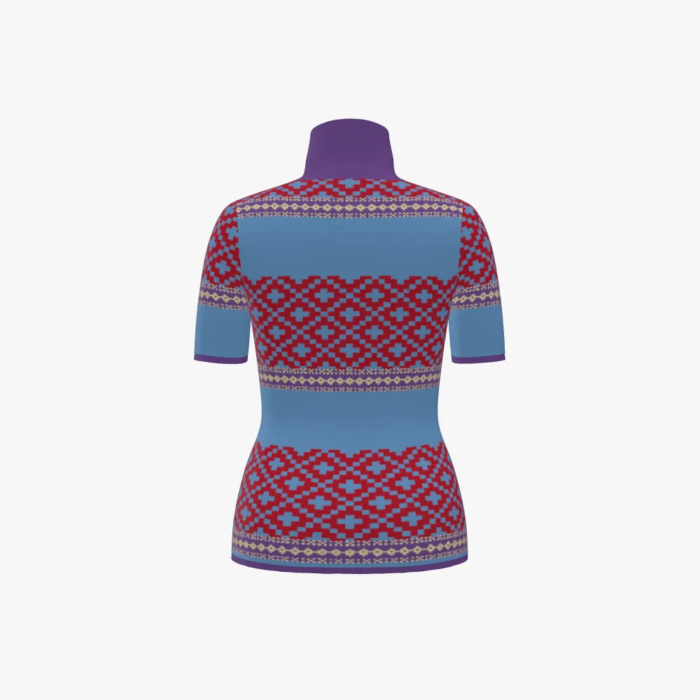 Women's Fitted Stand Neck Top | 12 GG | Scarlet Red | Lavender | Sky Blue | Gold |