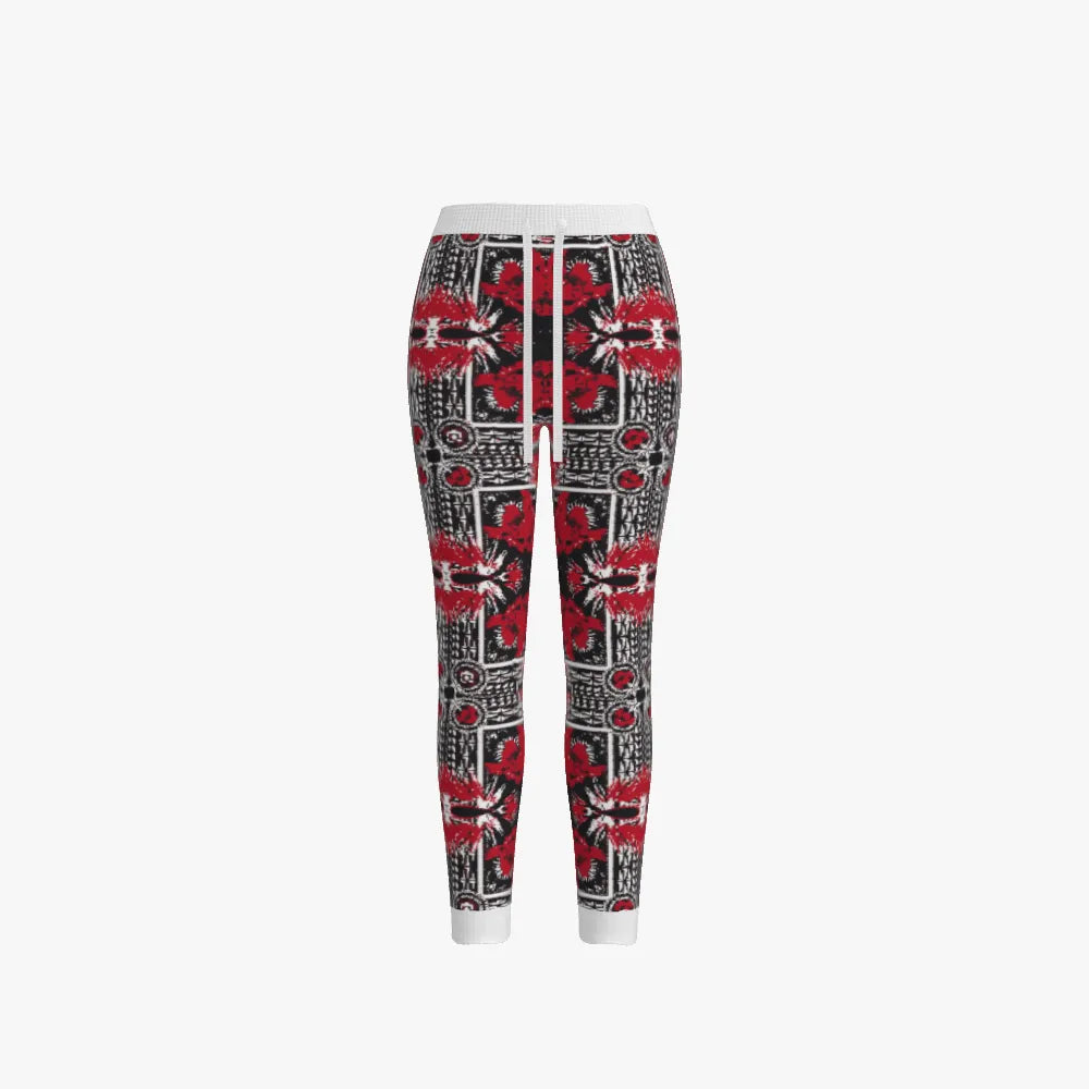 Women's Jacquard Stitch Leggings | 12 GG | Red | Black | White |
