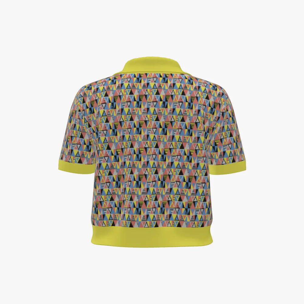 Women's Jacquard Cropped Polo | Yellow | White | Black | Blue |
