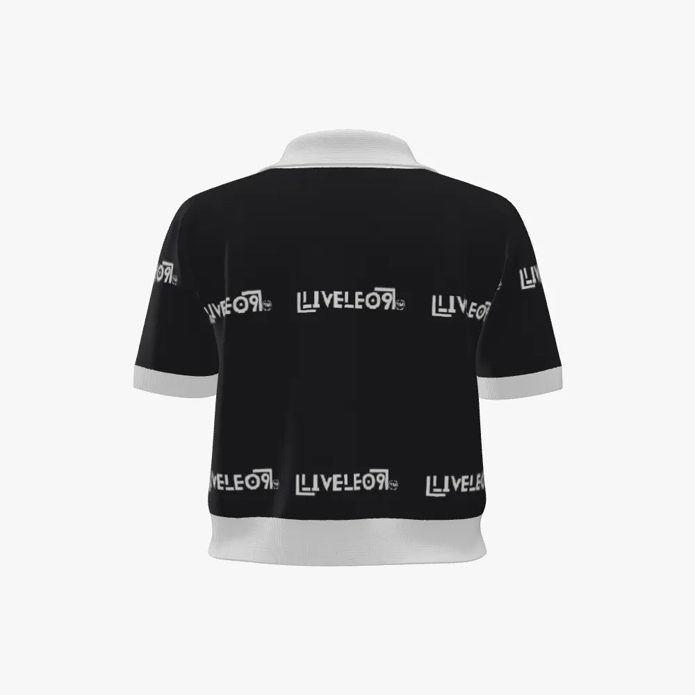 Women's Jacquard Stitch Cropped Polo | 12 GG | Black | White |