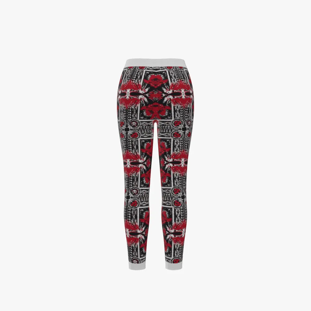 Women's Jacquard Stitch Leggings | 12 GG | Red | Black | White |