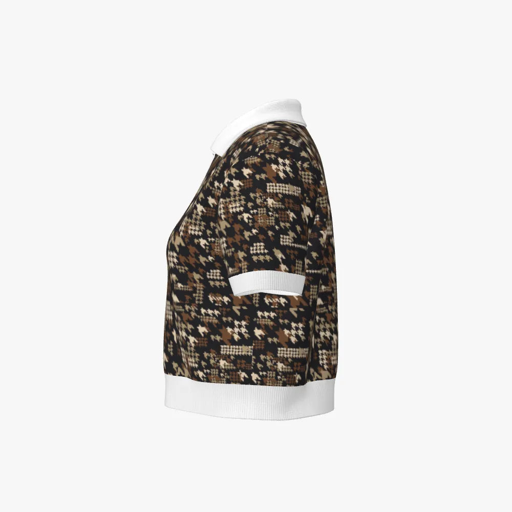 Women's Jacquard Cropped Polo | 12 GG | Brown | Black | Cream | White |