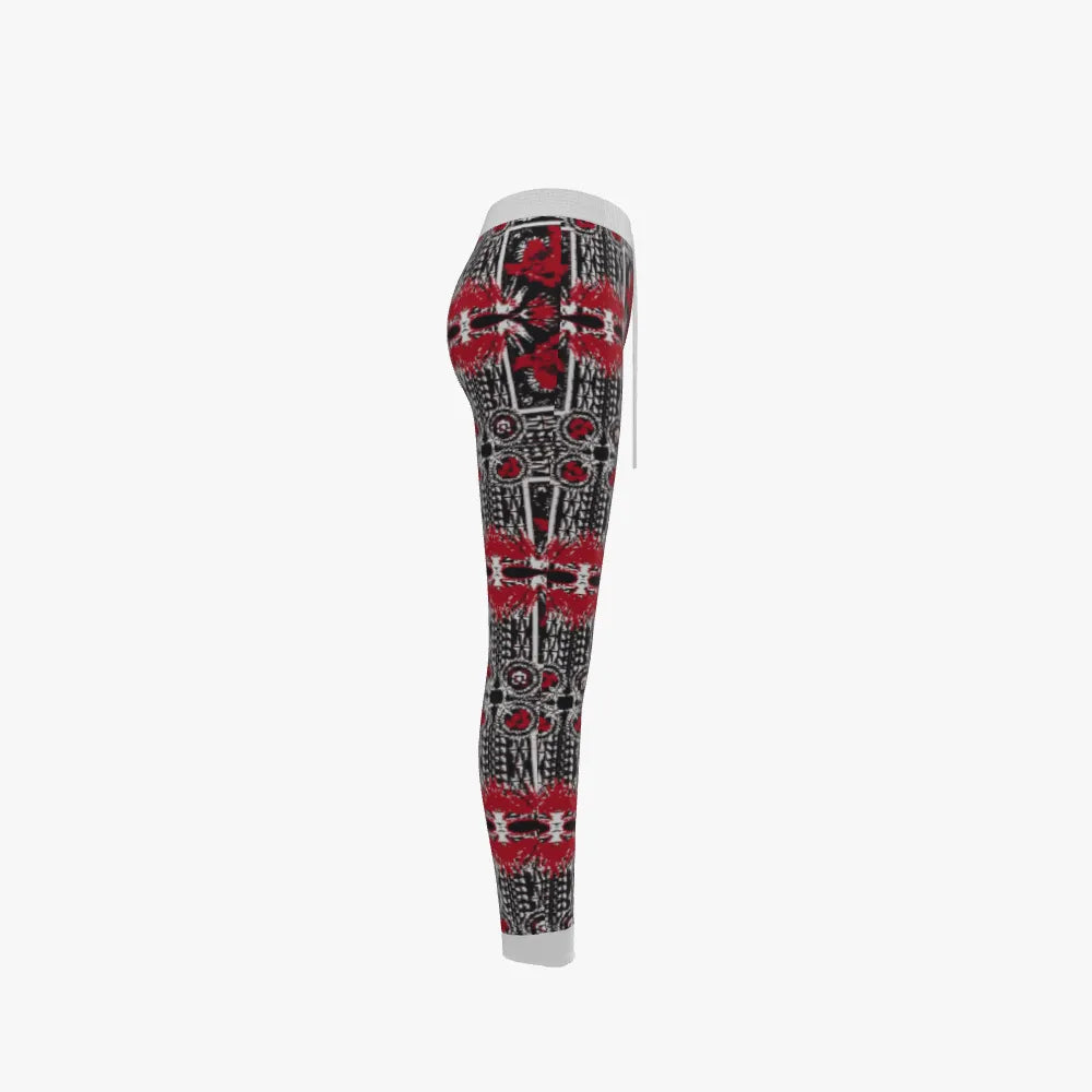 Women's Jacquard Stitch Leggings | 12 GG | Red | Black | White |