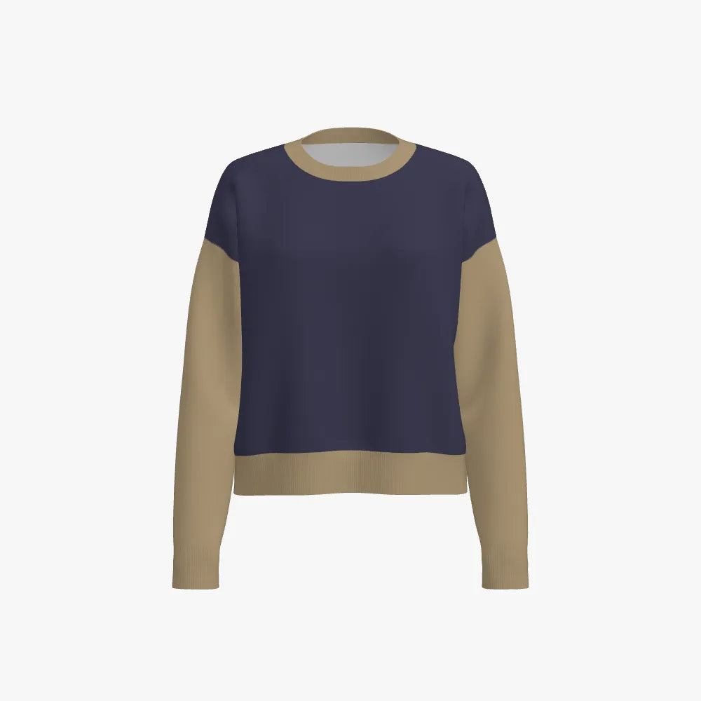 Women's Jacquard Boxy Crew Neck Pullover | 12 GG | Maroon | Gold | Navy|