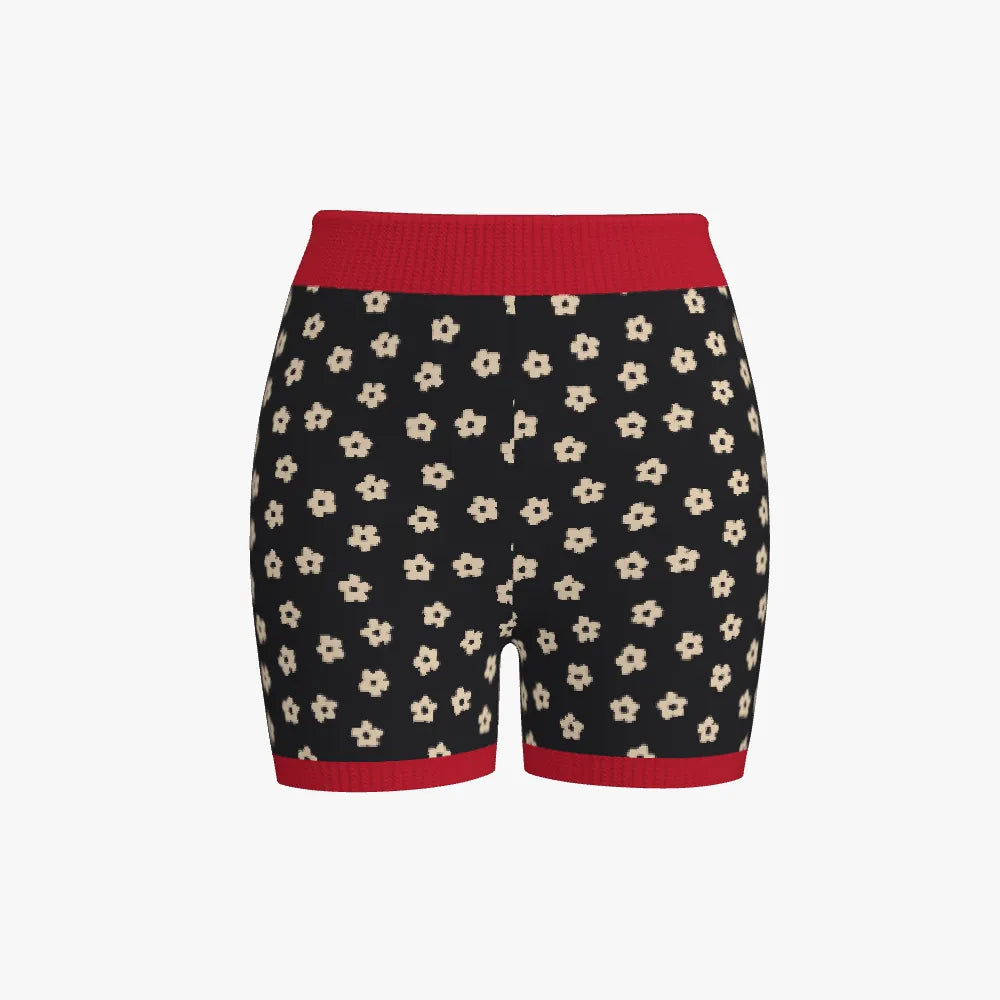 Women's Jacquard Biker Shorts | 12 GG | Red | Black | White |