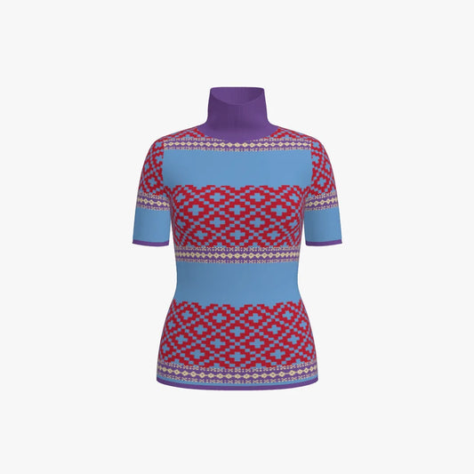 Women's Fitted Stand Neck Top | 12 GG | Scarlet Red | Lavender | Sky Blue | Gold |