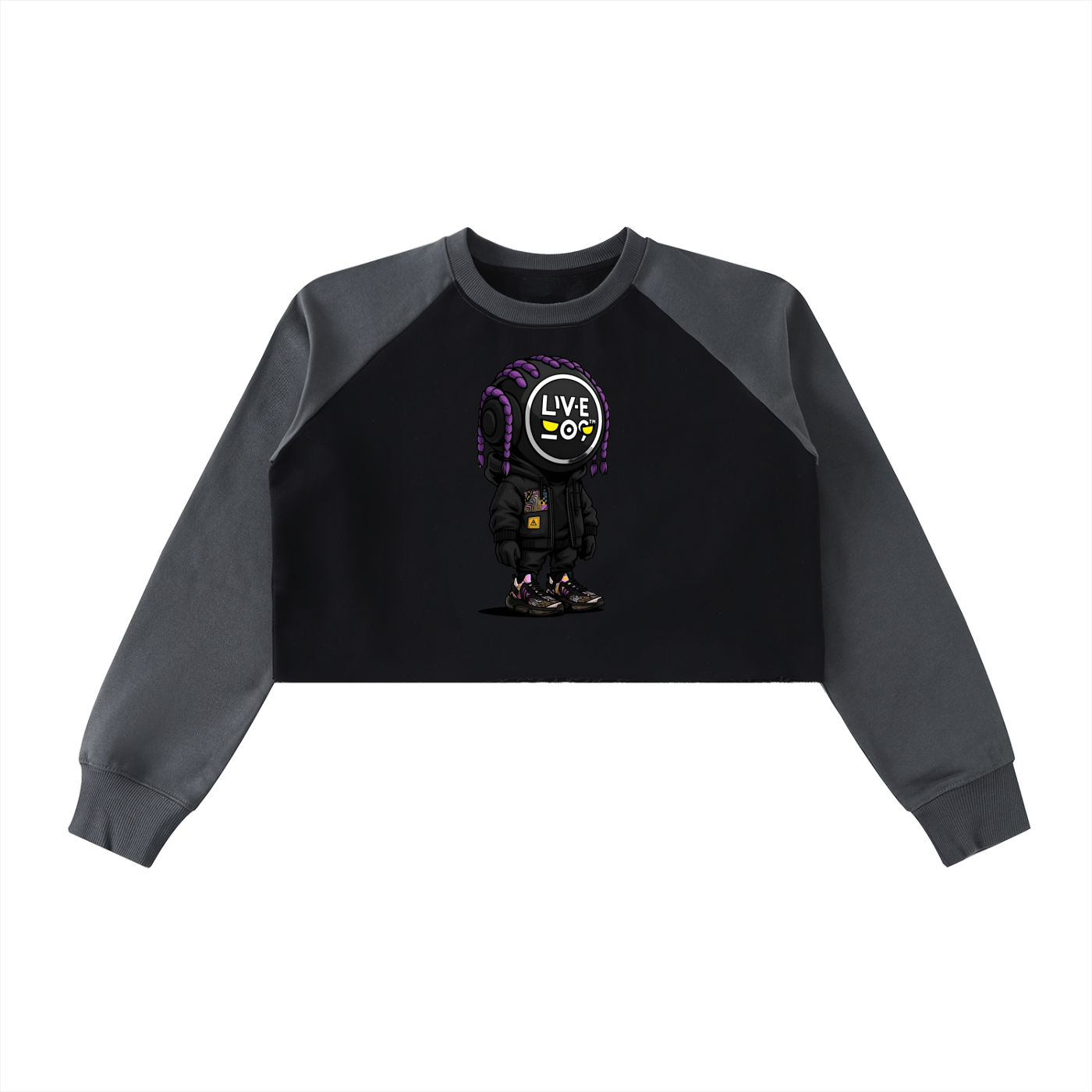 LIVELEO9 Raw-Hem Color-Block Raglan Crop Sweatshirt | Women's | 420 GSM |