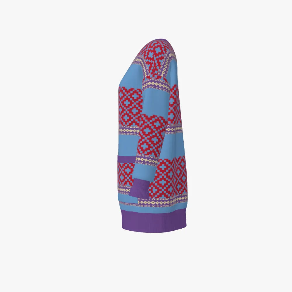 Women's Jacquard Pocket Cardigan | 12 GG | Scarlet Red | Lavender | Sky Blue | Gold |