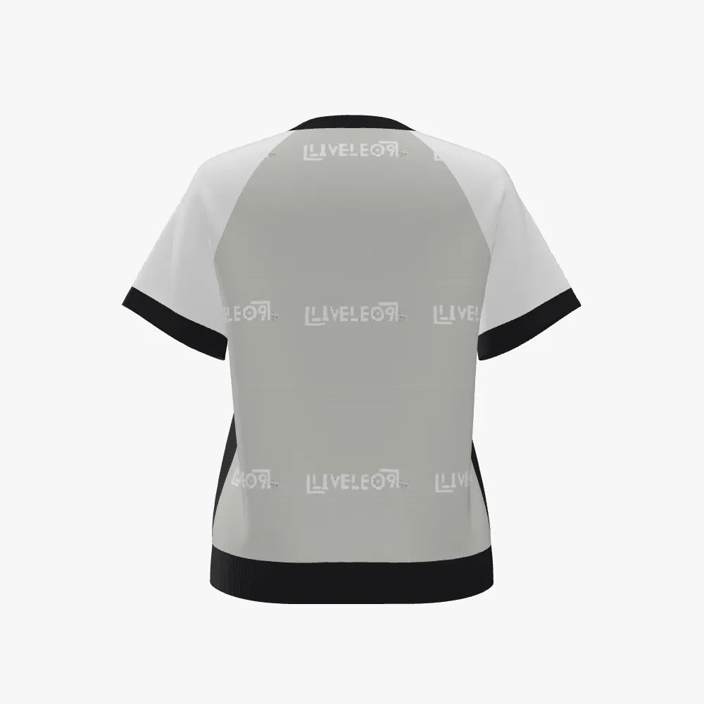 Women's Jacquard Short Sleeve Raglan Pullover | 12 GG | Black | White | Red | Embedded LIVELEO9 Logo |