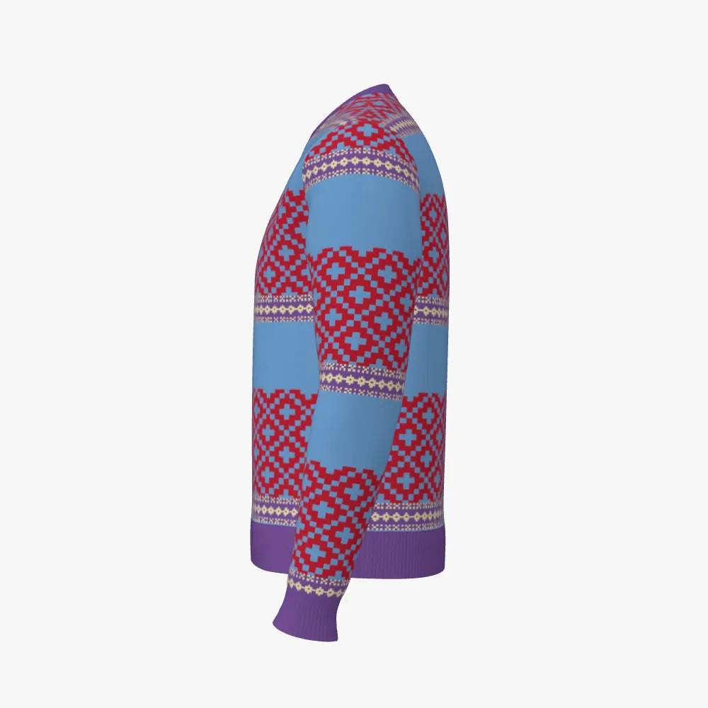 Men's Jacquard Crew Neck Pullover | 12 GG | Scarlet Red | Lavender | Sky Blue | Gold |