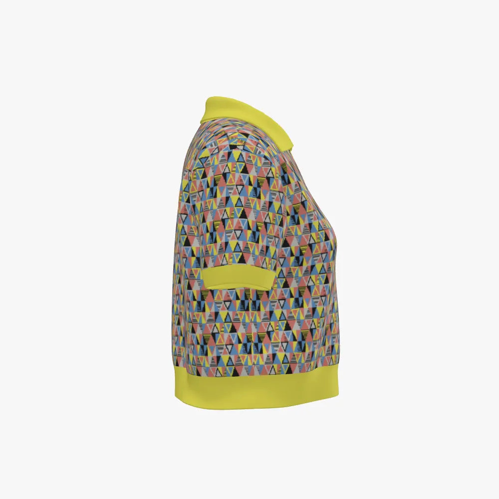 Women's Jacquard Cropped Polo | Yellow | White | Black | Blue |