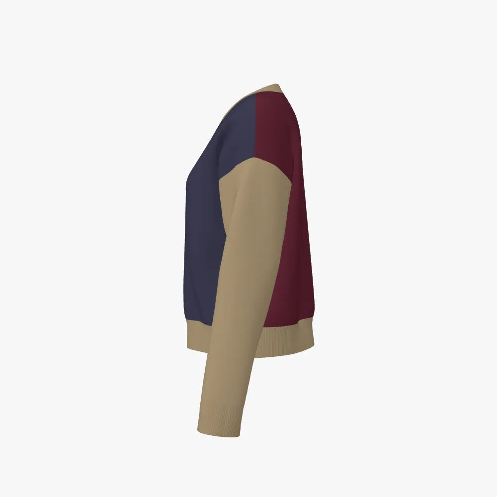 Women's Jacquard Boxy Crew Neck Pullover | 12 GG | Maroon | Gold | Navy|