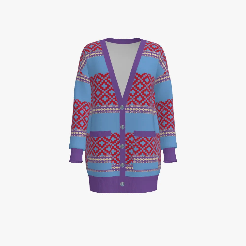 Women's Jacquard Pocket Cardigan | 12 GG | Scarlet Red | Lavender | Sky Blue | Gold |