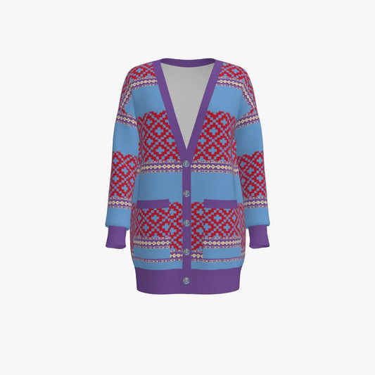 Women's Jacquard Pocket Cardigan | 12 GG | Scarlet Red | Lavender | Sky Blue | Gold |