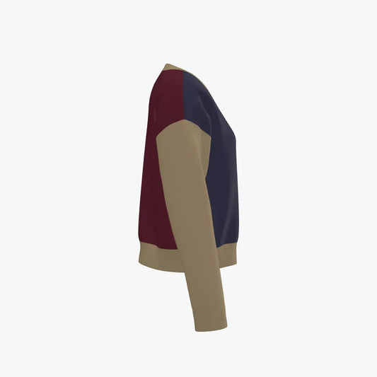 Women's Jacquard Boxy Crew Neck Pullover | 12 GG | Maroon | Gold | Navy|