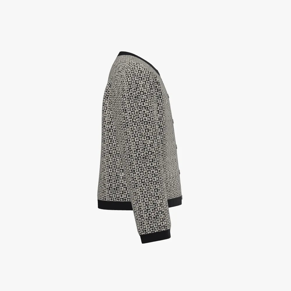 Kid's Round Neck Cardigan | 12 GG | Black | White |