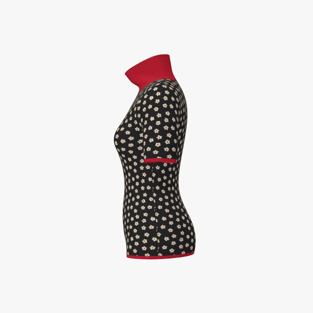 Women's Jacquard Fitted Stand Neck Top | 12 GG | Red | Black | White |