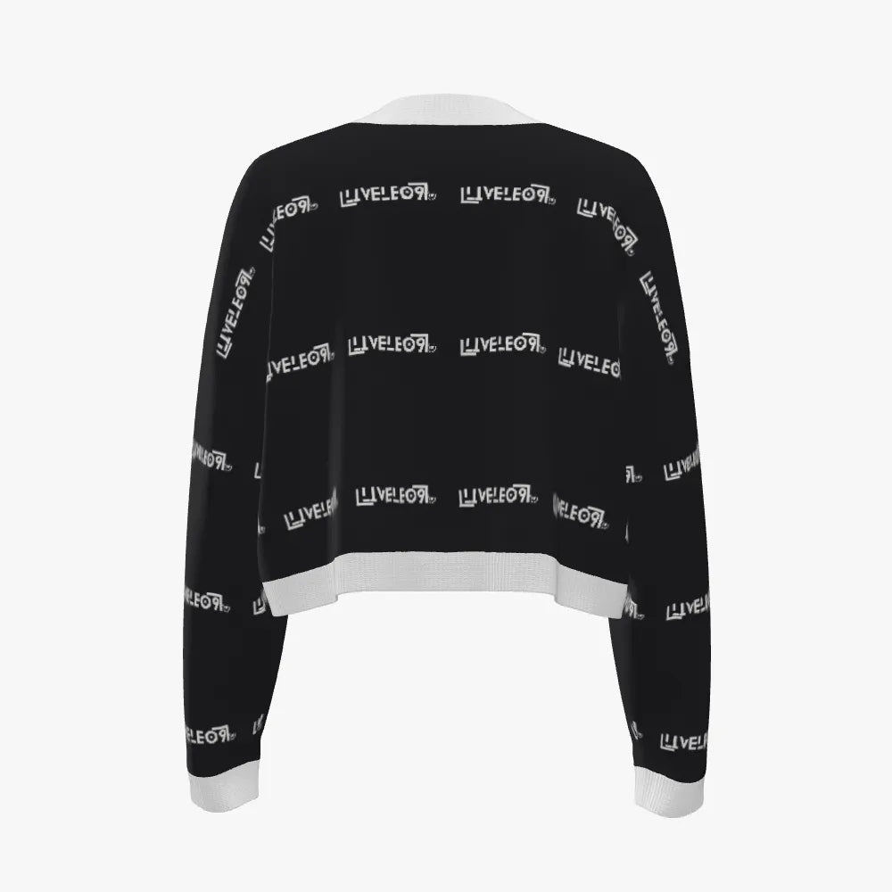 Women's Jacquard Crew Neck Cropped Pullover | 12 GG | Black | White |