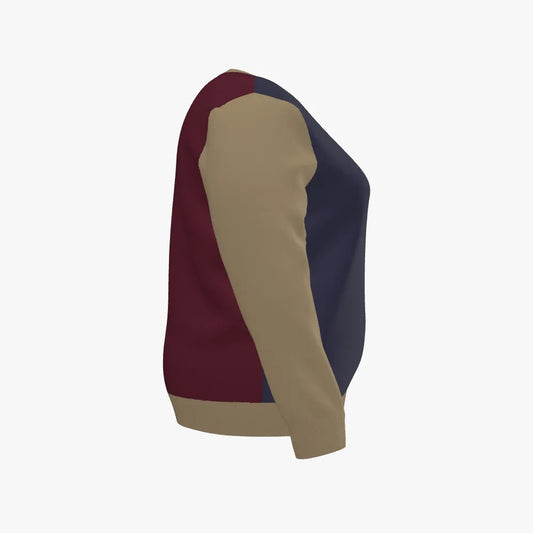 Women's Jacquard Crew Neck Pullover | Curve | 12 GG | Maroon | Navy | Gold |