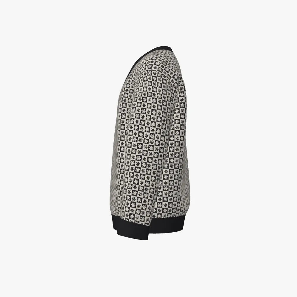 Kid's Jacquard V Neck Pullover | 12 GG | Black | White |