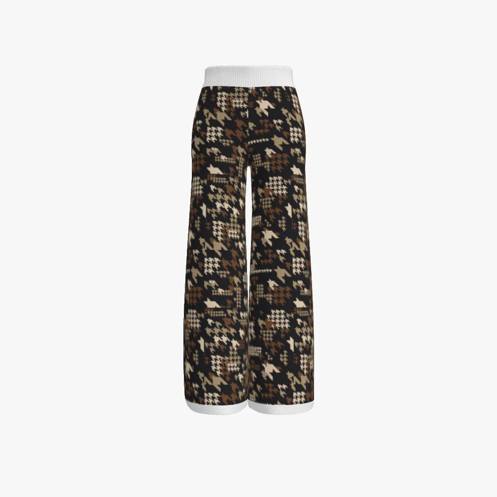 Women's Jacquard Long Wide Leg Pants | 12 GG | Brown | Black |Cream | White |