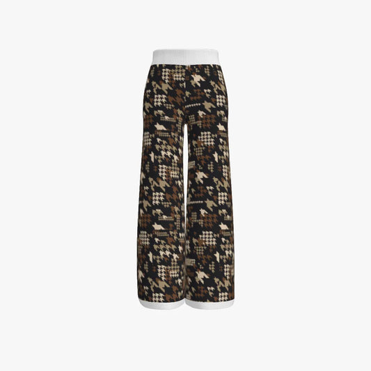 Women's Jacquard Long Wide Leg Pants | 12 GG | Brown | Black |Cream | White |