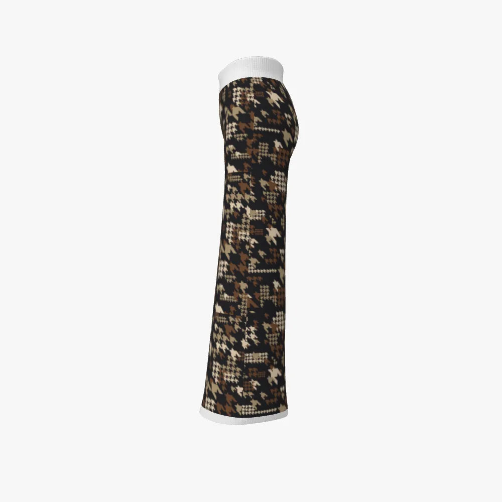 Women's Jacquard Long Wide Leg Pants | 12 GG | Brown | Black |Cream | White |