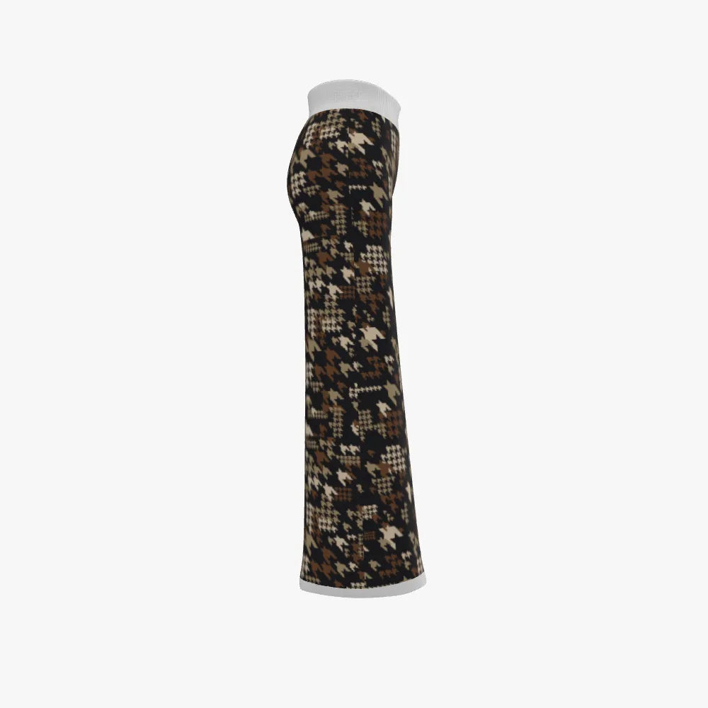 Women's Jacquard Long Wide Leg Pants | 12 GG | Brown | Black |Cream | White |
