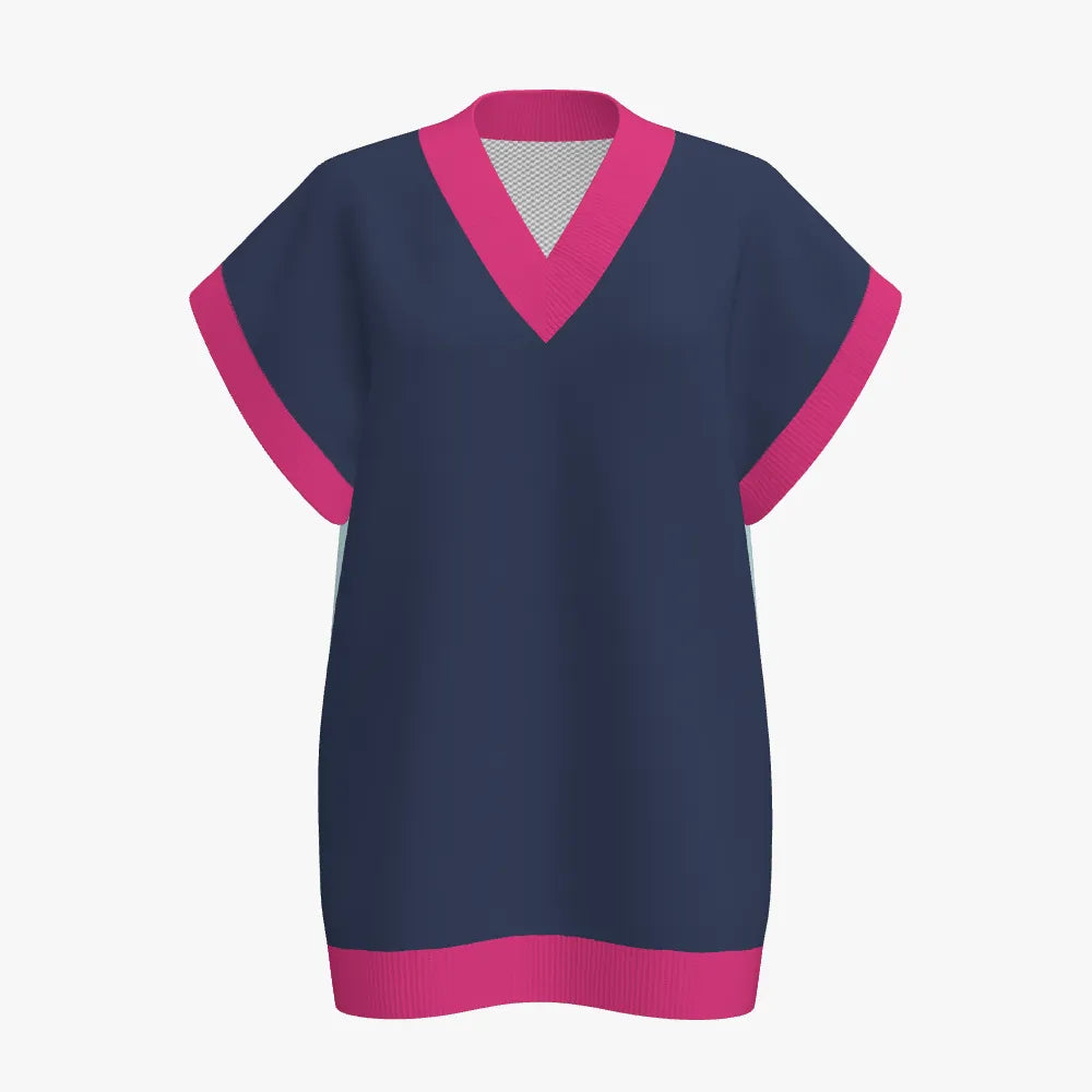 Women's Jacquard Over-sized Vest | 12 GG | Navy | Light Blue | Fuchsia |