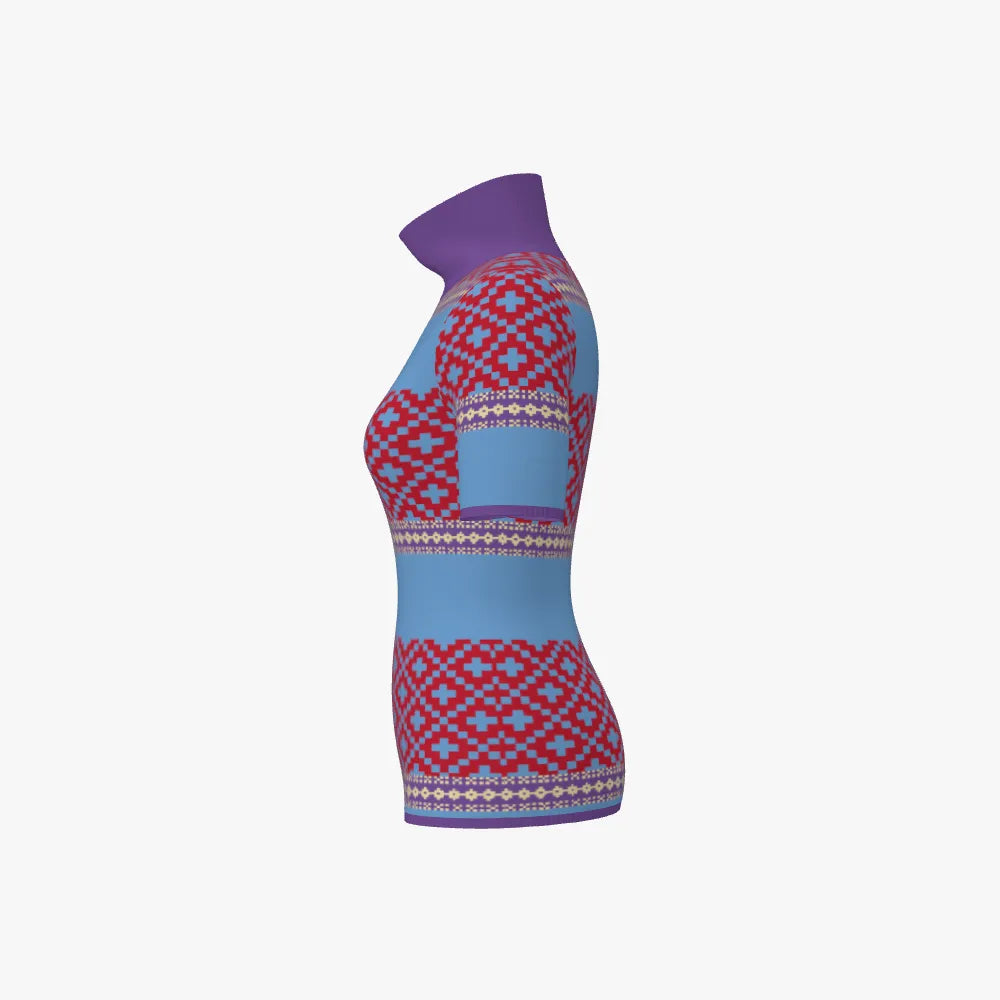 Women's Fitted Stand Neck Top | 12 GG | Scarlet Red | Lavender | Sky Blue | Gold |