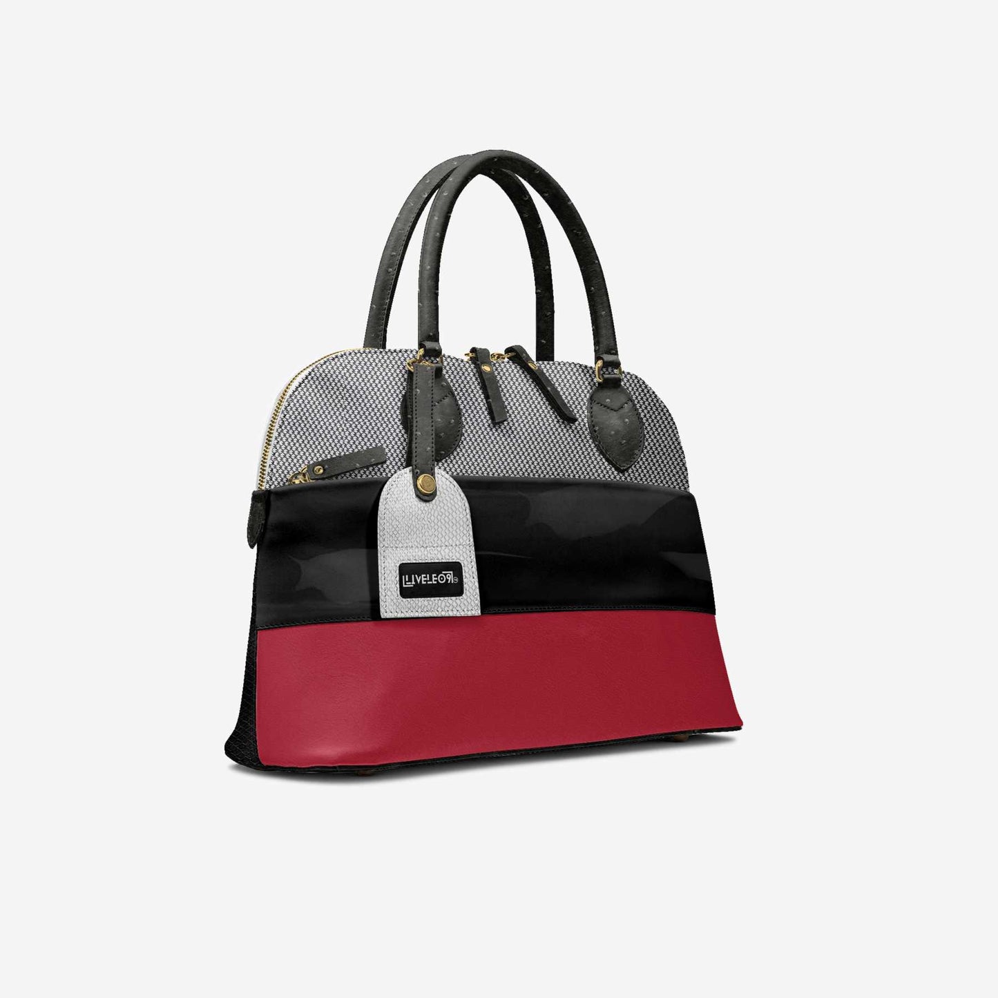 LIVELEO9 Hounds Tooth Chic Bucket Bag | Red | Black Patent Leather | White |