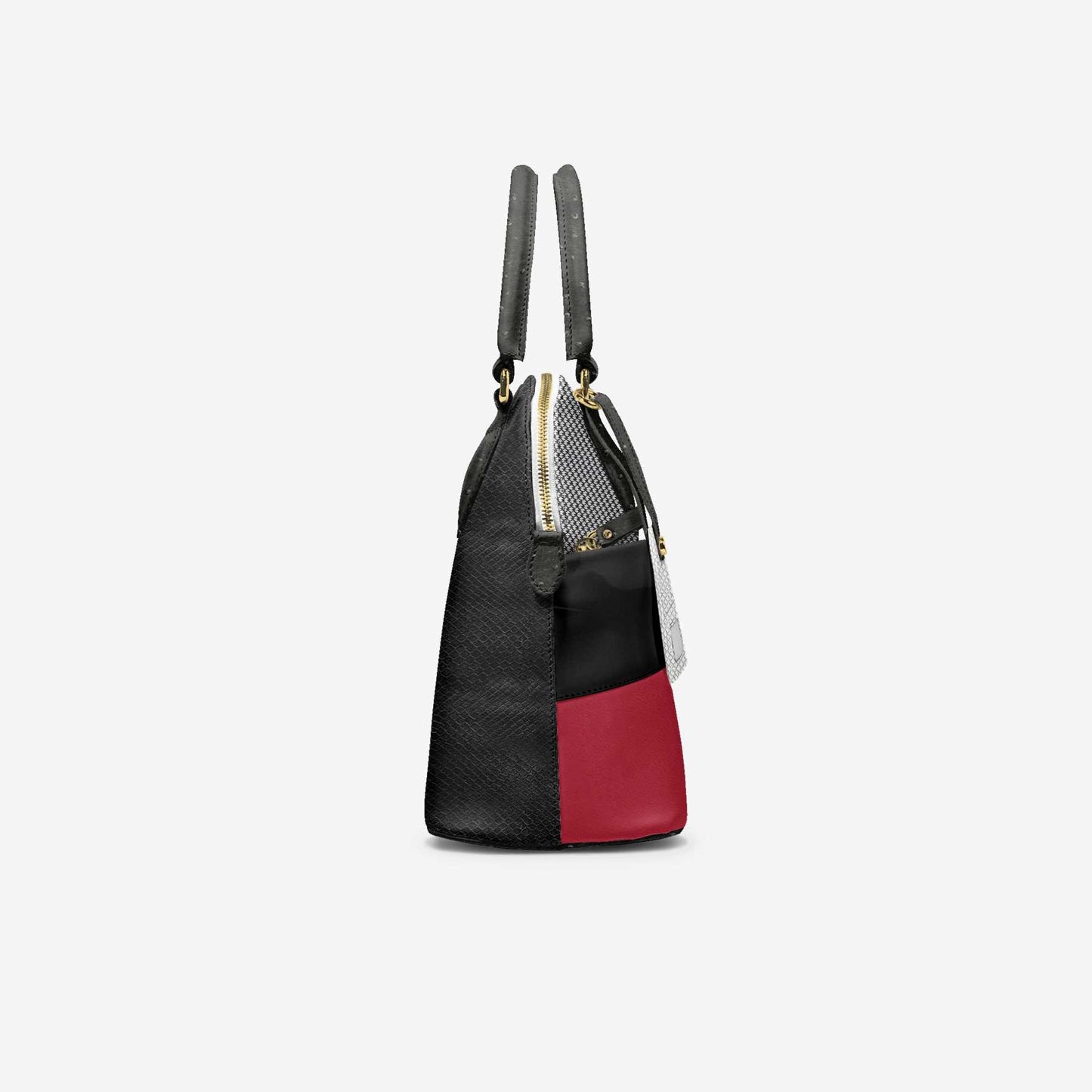 LIVELEO9 Hounds Tooth Chic Bucket Bag | Red | Black Patent Leather | White |