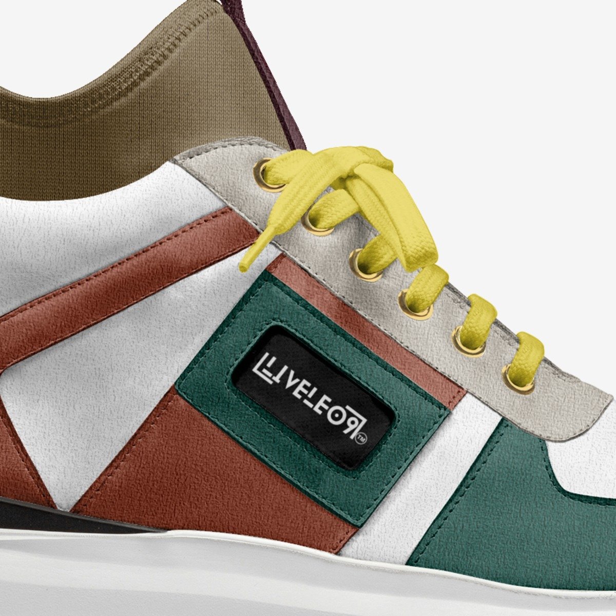LIVELEO9 Classic Mid Sneaker 26' | White | Forrest Green | Brown | Yellow |