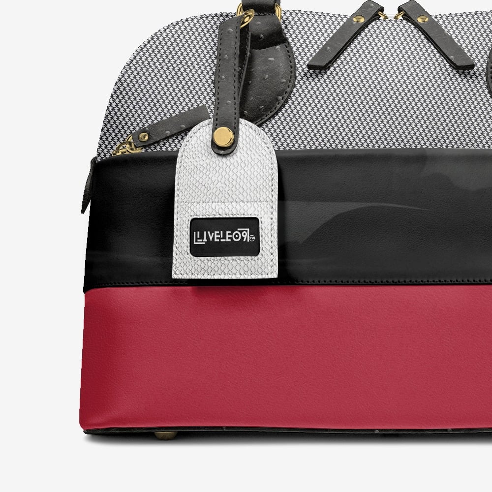 LIVELEO9 Hounds Tooth Chic Bucket Bag | Red | Black Patent Leather | White |