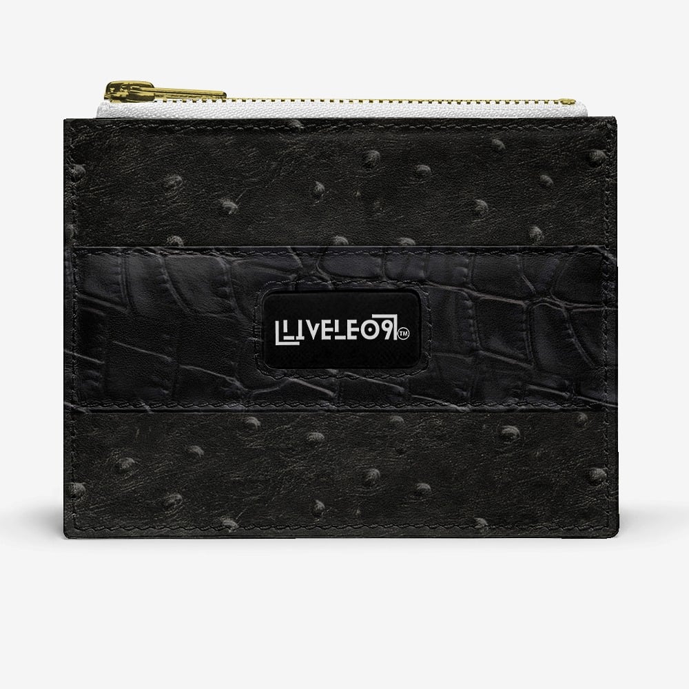 LIVELEO9 Ostrich Wallet | Black | White | Gold Zipper |