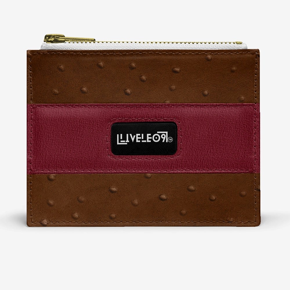 LIVELEO9 Ostrich Wallet | Brown | Red | Yellow |